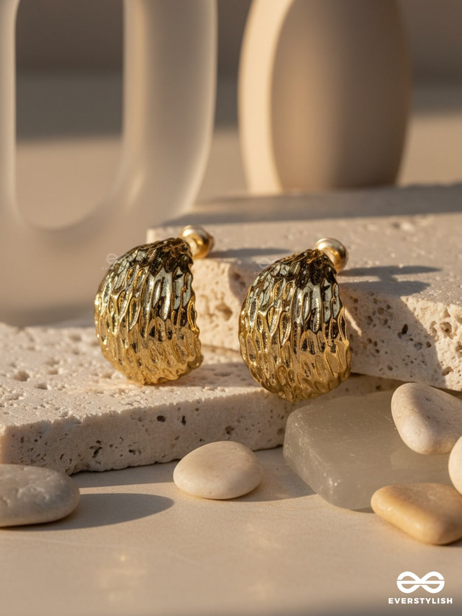Gilded Ripple - Hammered Metal Stud Earrings