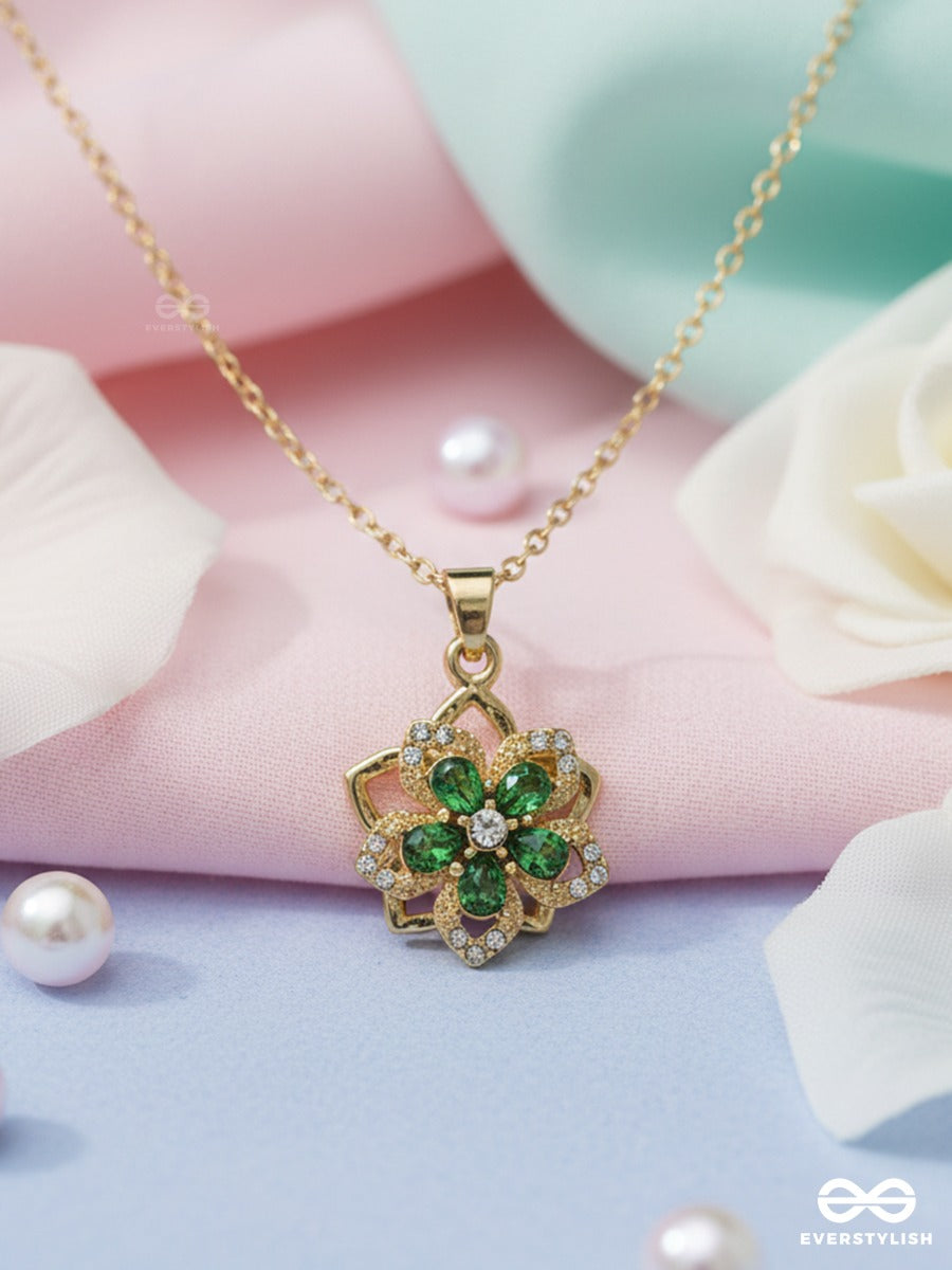Emerald Bloom - Anxiety Spinning Necklace With Floral Pendant