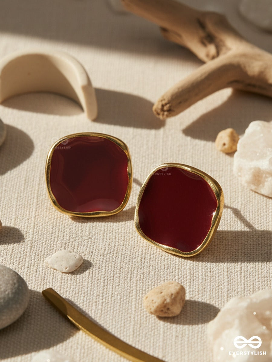 Ruby Veil - Glossy Stone Stud Earrings
