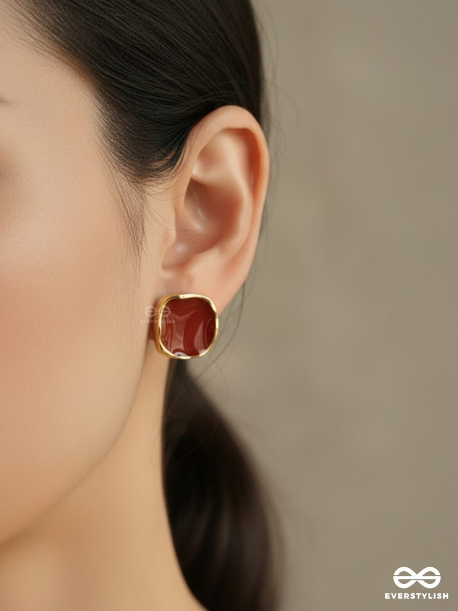 Ruby Veil - Glossy Stone Stud Earrings