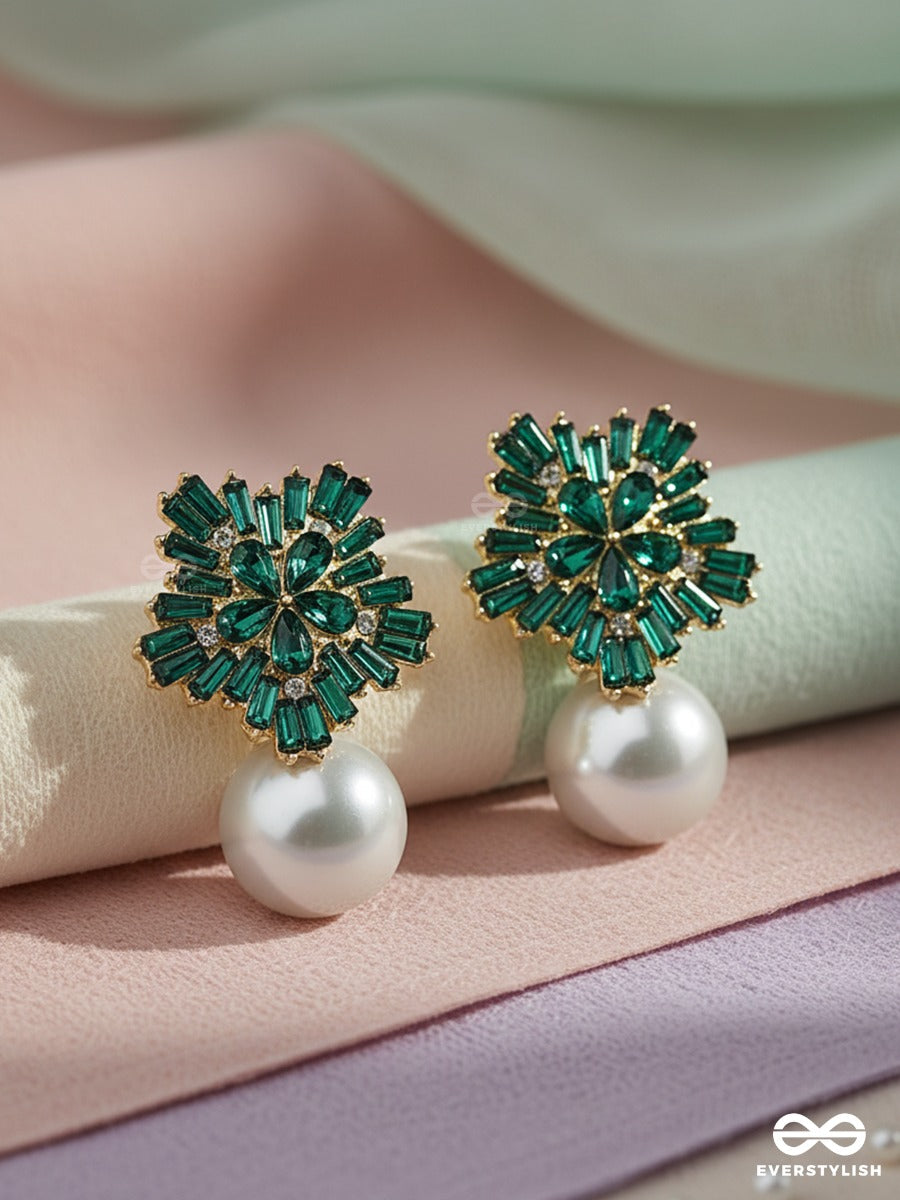 Emerald Stellar - Crystal Pearl Drop Earrings