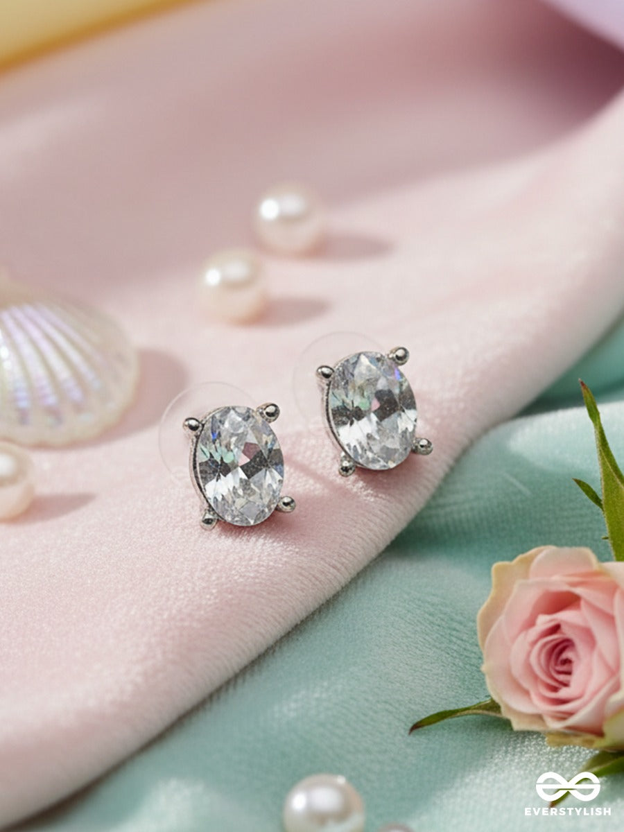 Smoke Spark - Silver Toned Faceted Stone Stud Earrings