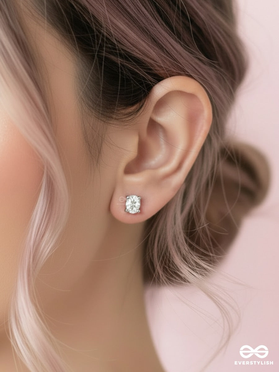 Smoke Spark - Silver Toned Faceted Stone Stud Earrings