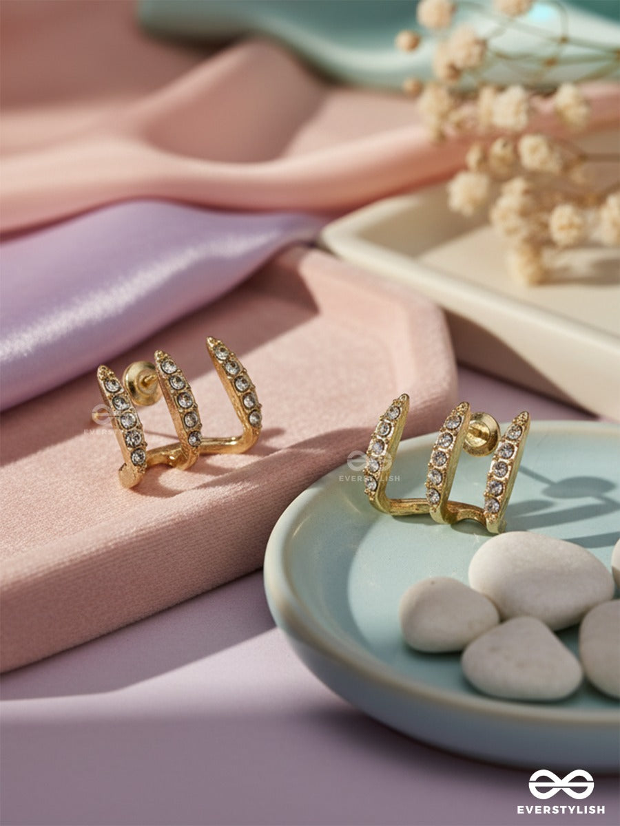 Tiara Trace - Minimal Crown Golden Stud Earrings