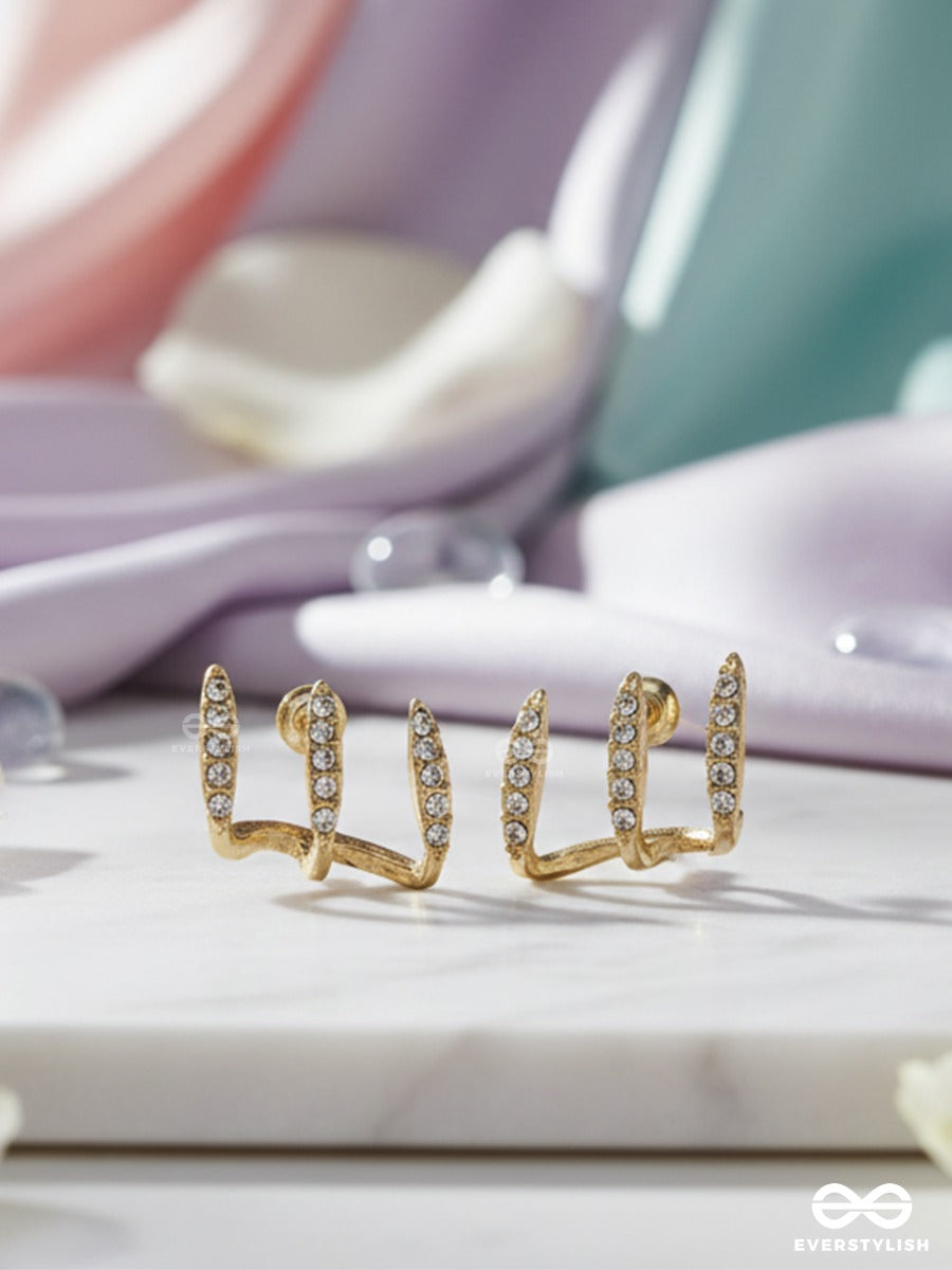 Tiara Trace - Minimal Crown Golden Stud Earrings