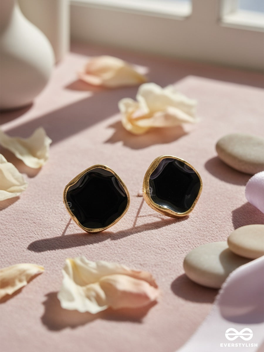 Onyx Veil - Glossy Stone Stud Earrings