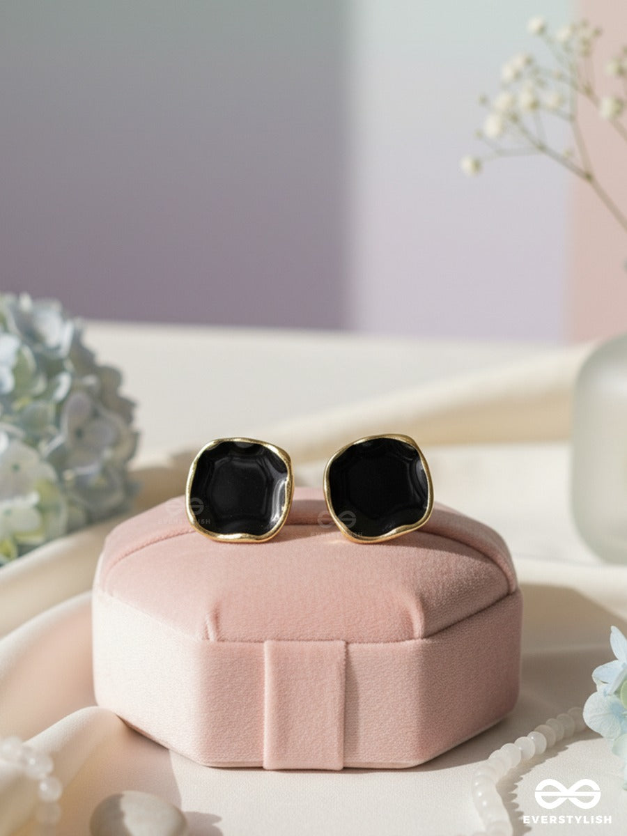 Onyx Veil - Glossy Stone Stud Earrings