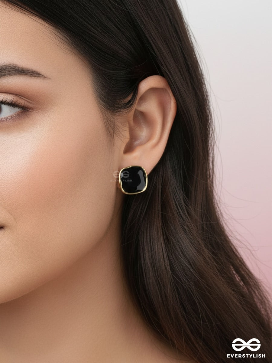 Onyx Veil - Glossy Stone Stud Earrings