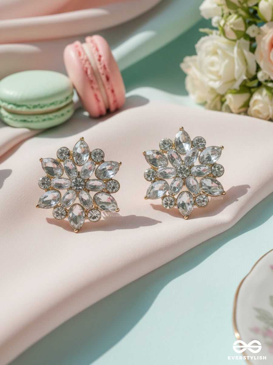 Stellar Bloom - Gold Plated Crystal Cluster Stud Earrings