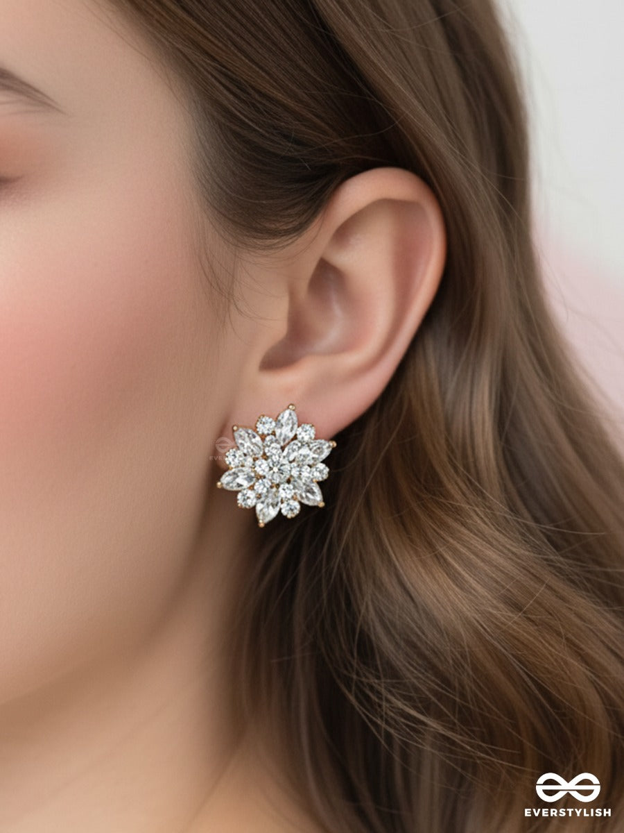 Stellar Bloom - Gold Plated Crystal Cluster Stud Earrings