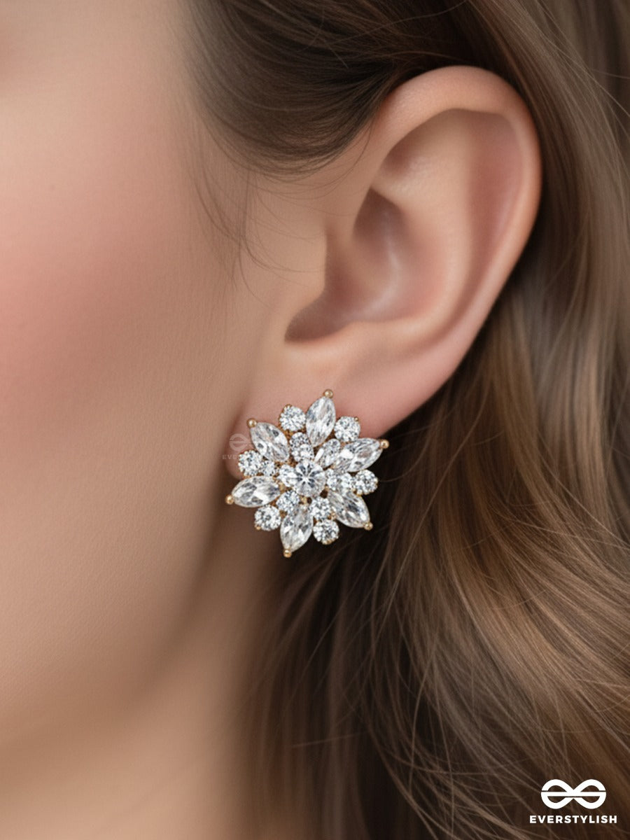 Stellar Bloom - Gold Plated Crystal Cluster Stud Earrings