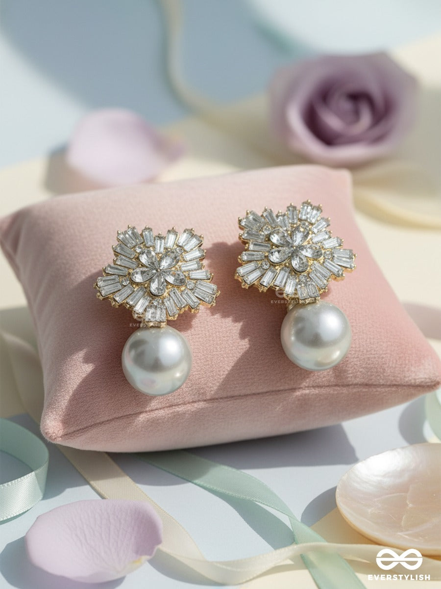 Starburst Pearl - Crystal Drop Earrings