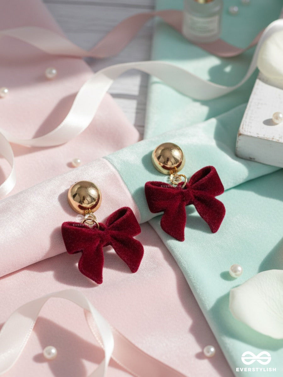 Wine Bow - Velvet Bow Drop Earrings