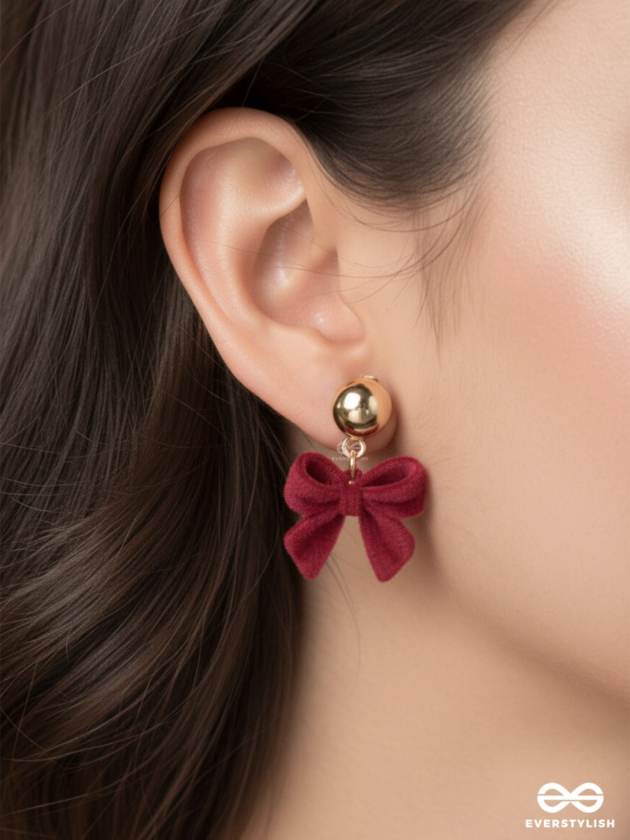 Wine Bow - Velvet Bow Drop Earrings