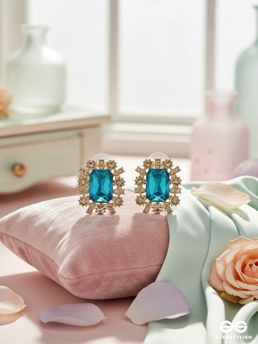 Teal Empress - Gem Frame Earrings