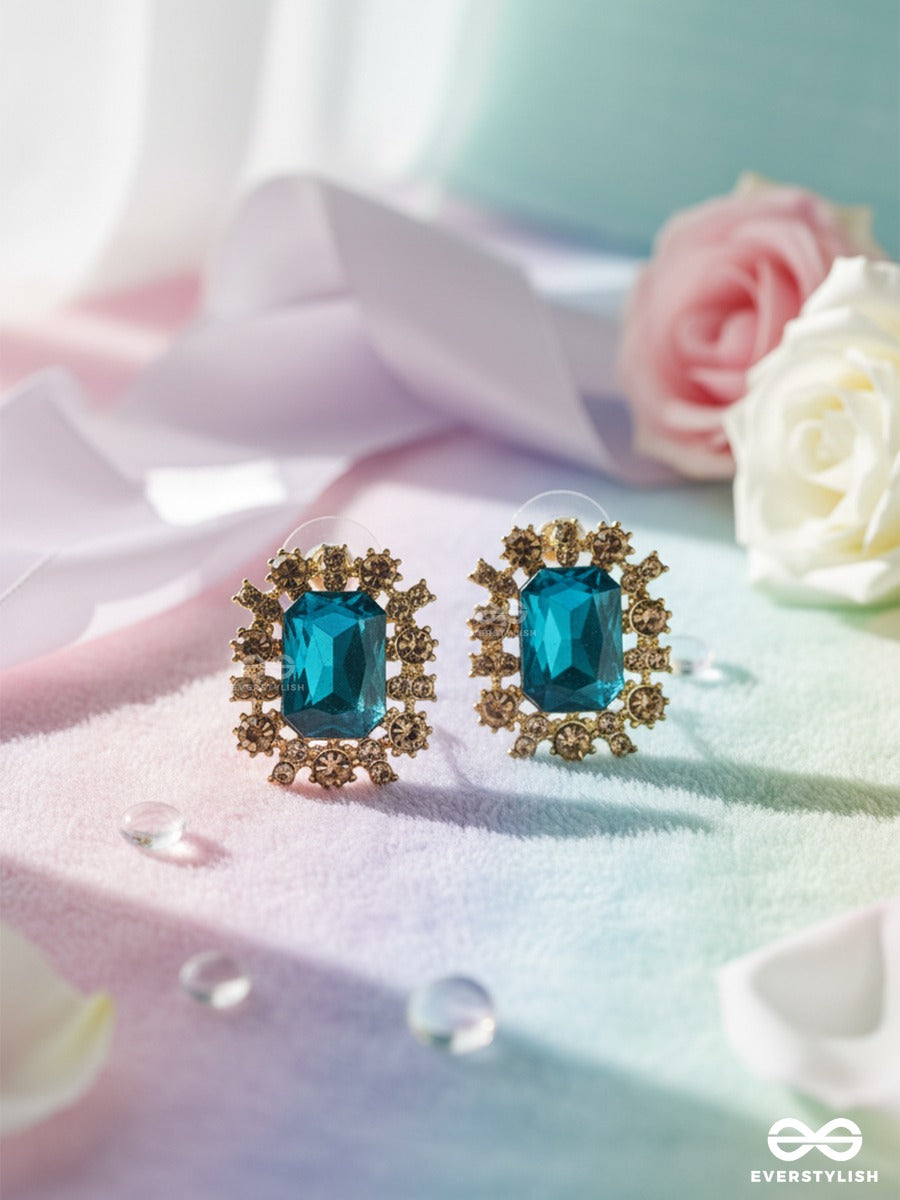 Teal Empress - Gem Frame Earrings