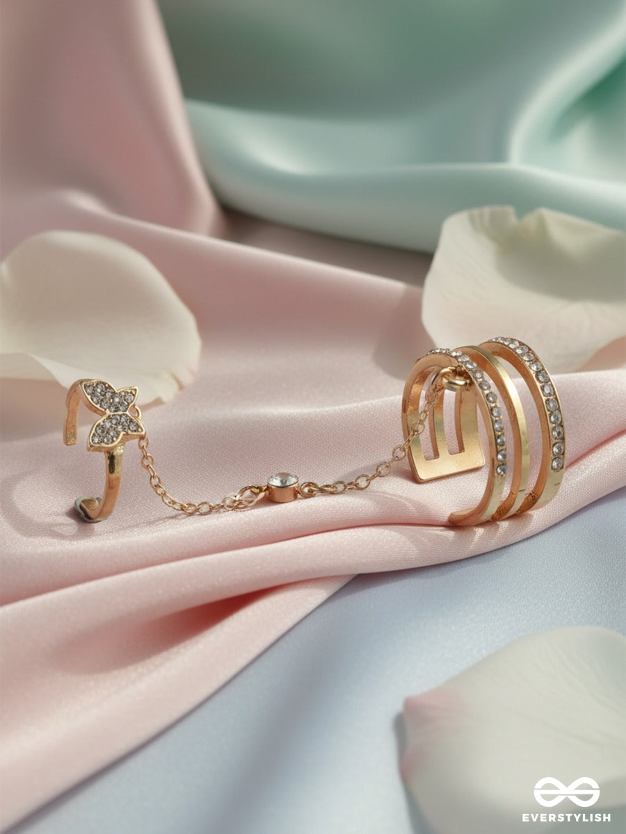 Starlink Cuff - Gold Plated Chain Connected Earcuff Earrings