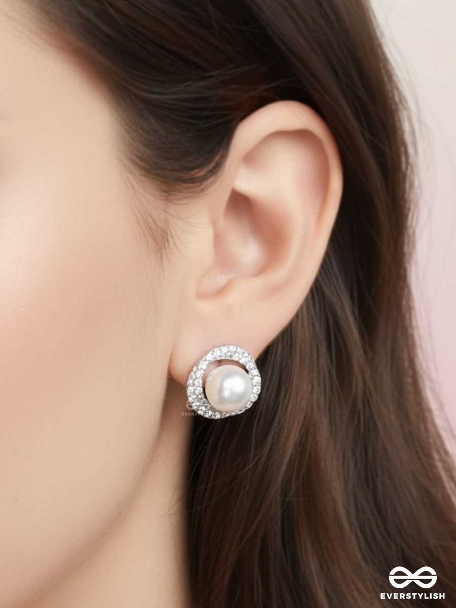 Milkstone Charm - Pearl Stud Earrings With CZ Accents
