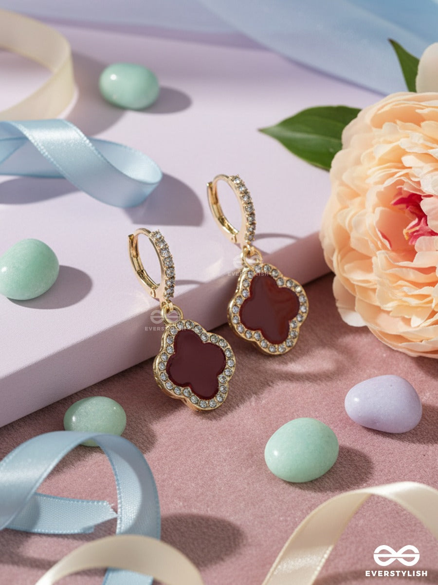 Crimson Trefoil - Stone Drop Clover Earrings