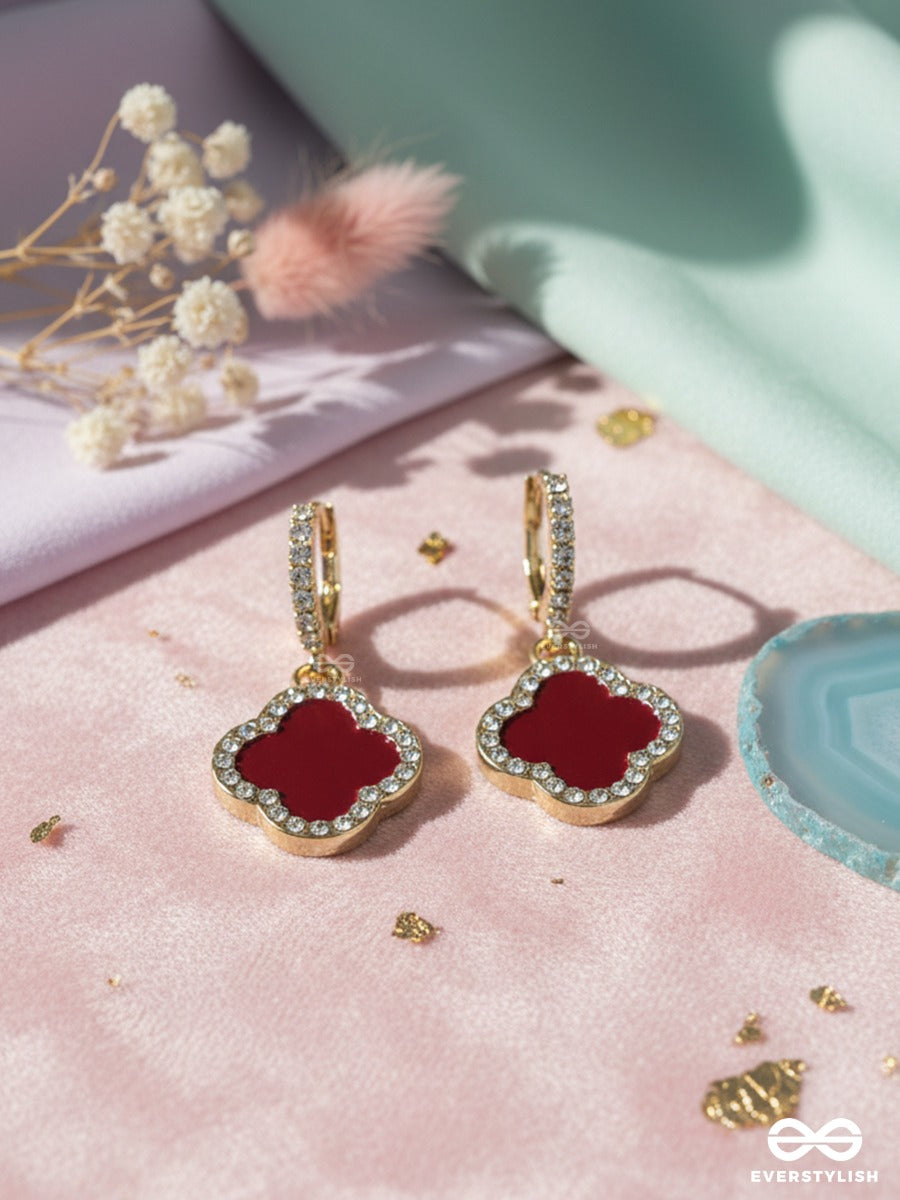 Crimson Trefoil - Stone Drop Clover Earrings