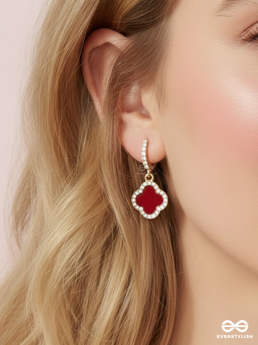 Crimson Trefoil - Stone Drop Clover Earrings