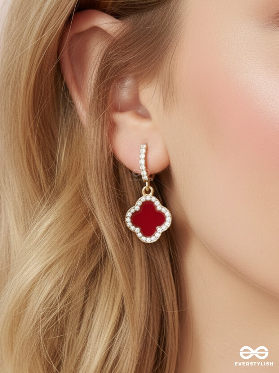 Crimson Trefoil - Stone Drop Clover Earrings