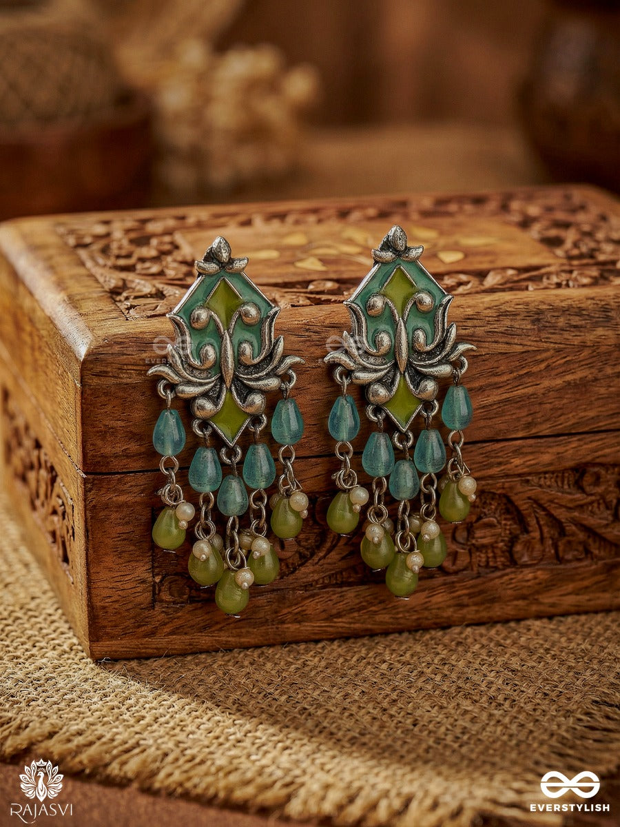 Lotus Cascade - Oxidised Beaded Statement Jodhpuri Jhumkas
