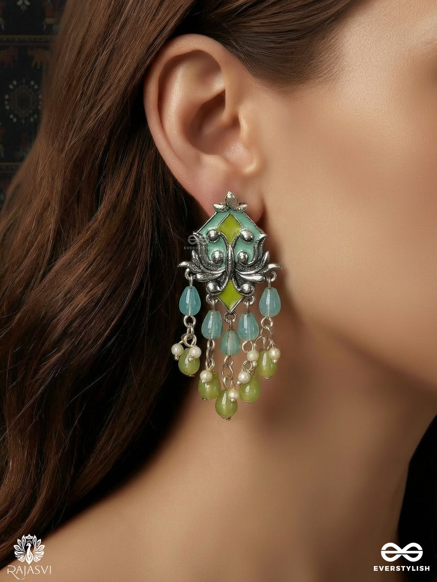 Lotus Cascade - Oxidised Beaded Statement Jodhpuri Jhumkas