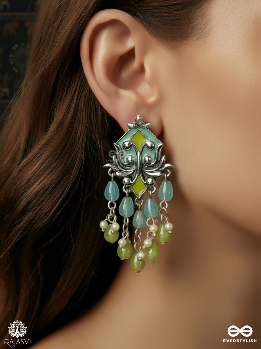 Lotus Cascade - Oxidised Beaded Statement Jodhpuri Jhumkas