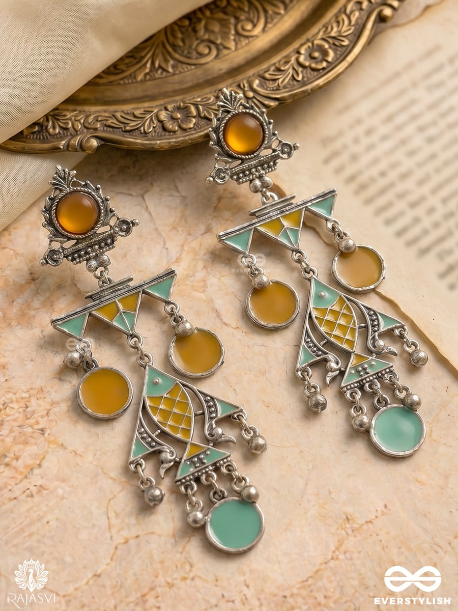 Tribal Sun - Oxidised Enamel Drop Jodhpuri Jhumkas