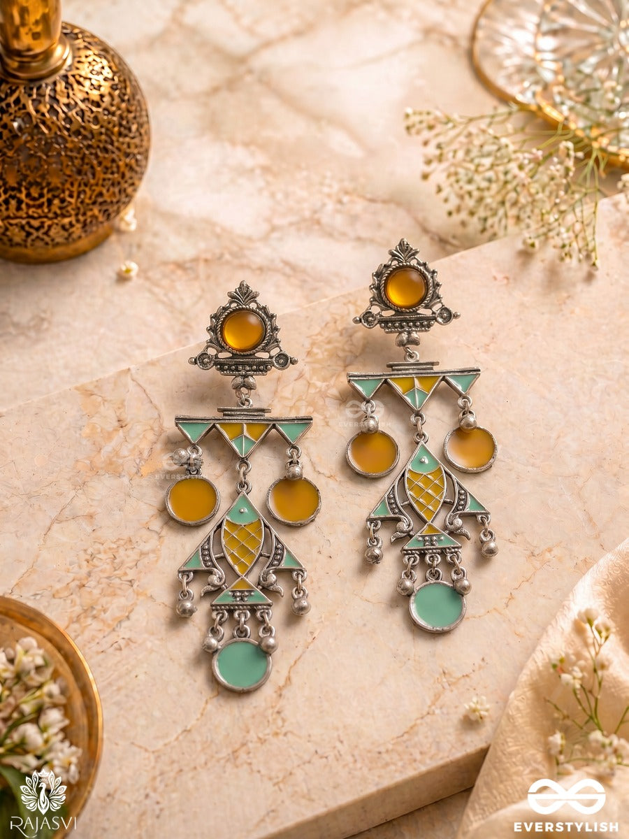 Tribal Sun - Oxidised Enamel Drop Jodhpuri Jhumkas