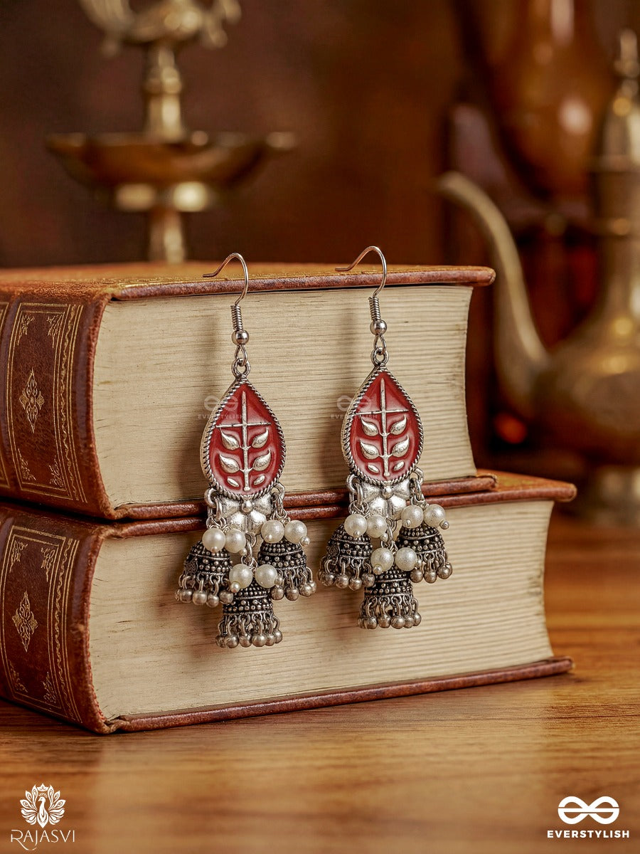 Ember Foliage - Oxidised Statement Jodhpuri Jhumkas