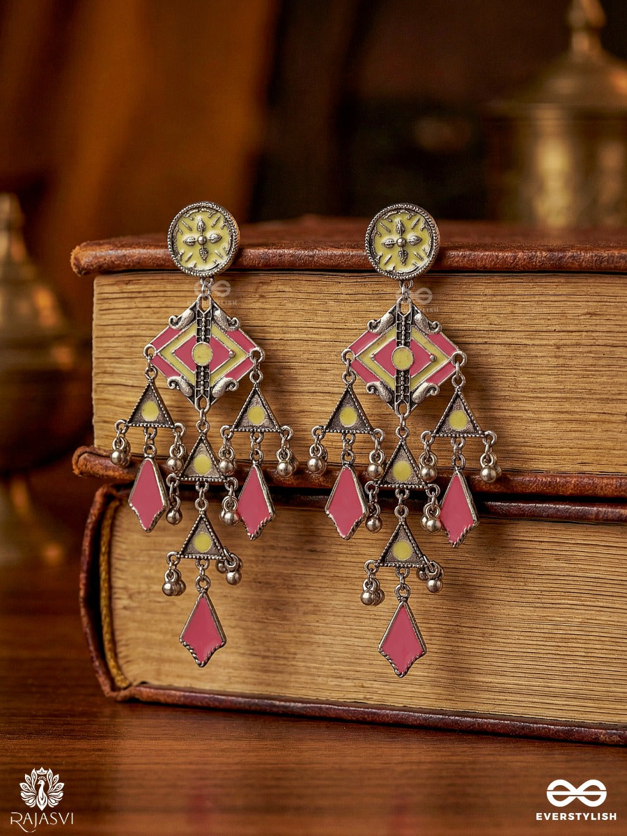 Kalikrit - Oxidised Earrings With Enamel Motifs And Ghungroo Charms