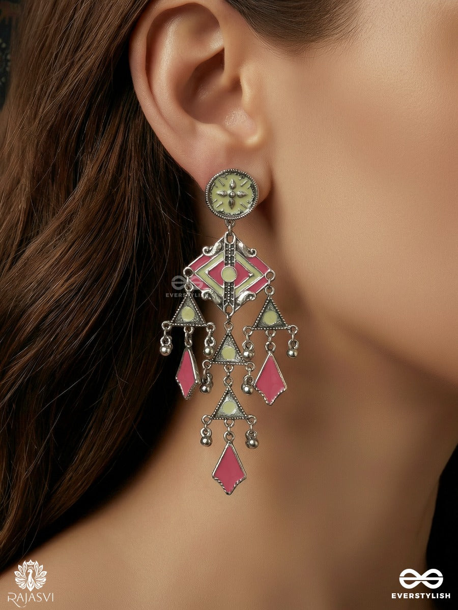 Kalikrit - Oxidised Earrings With Enamel Motifs And Ghungroo Charms