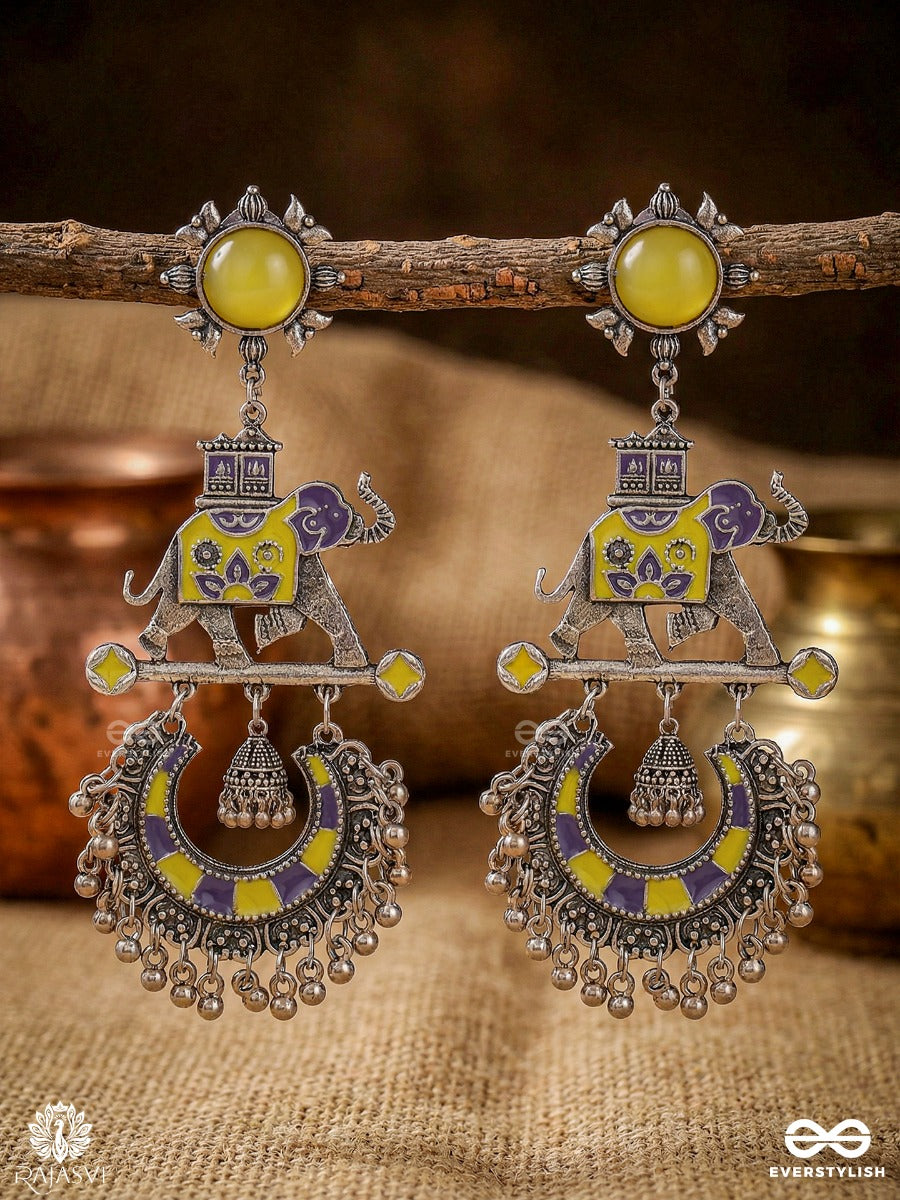 Royal Caravan - Oxidised Elephant Drop Earrings