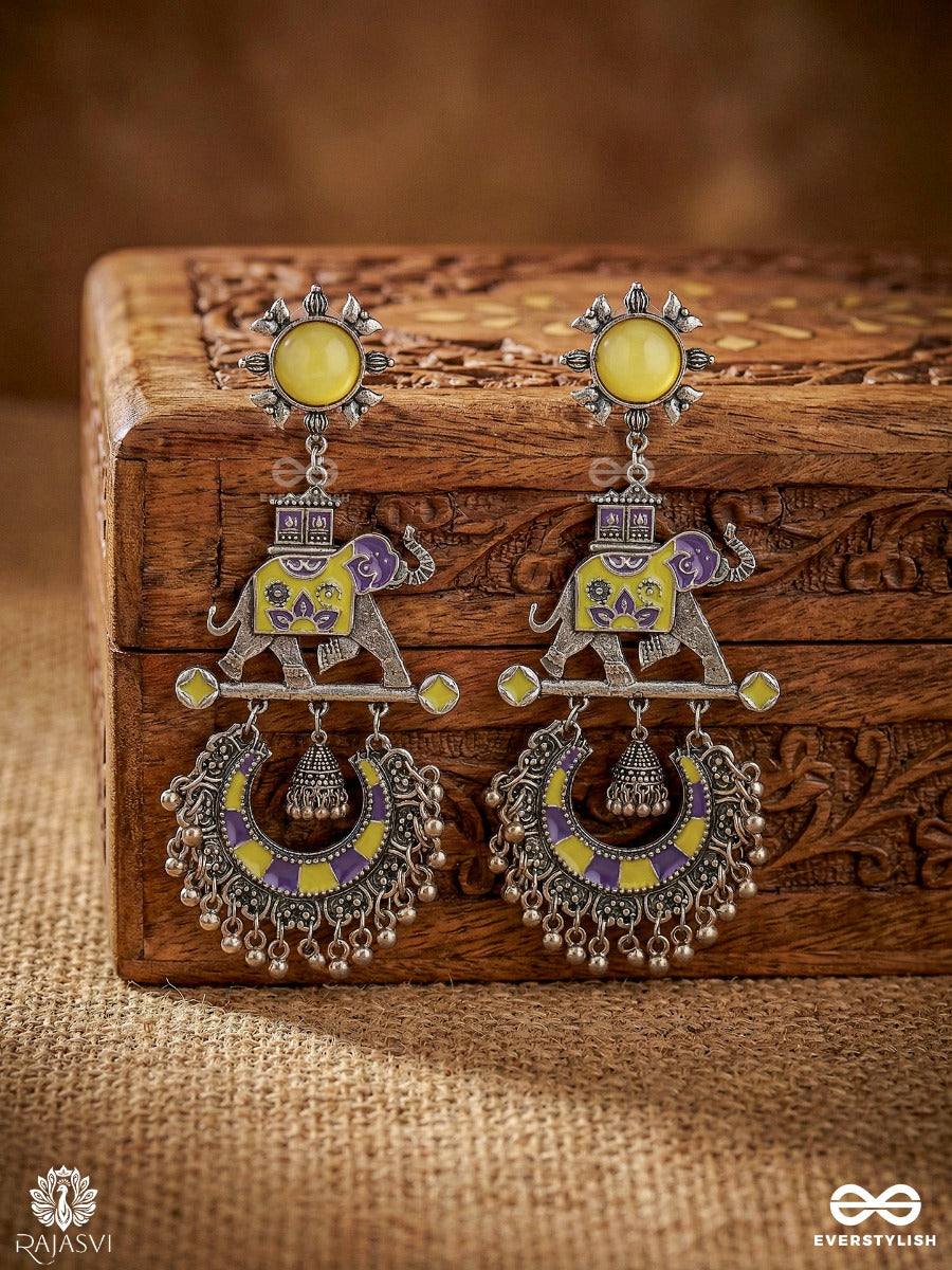 Royal Caravan - Oxidised Elephant Drop Earrings