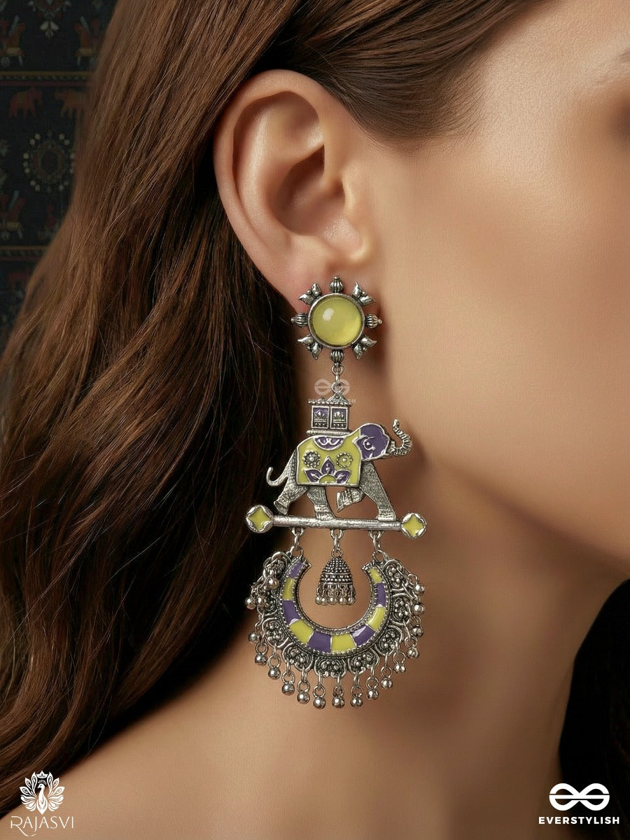 Royal Caravan - Oxidised Elephant Drop Earrings