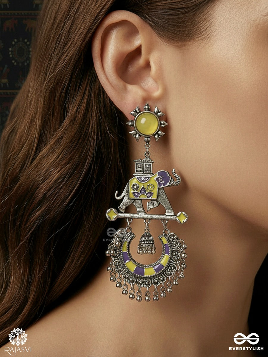 Royal Caravan - Oxidised Elephant Drop Earrings