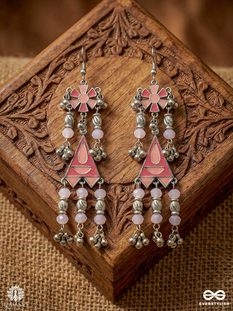 Floral Symphony - Oxidised Enamelled Tassel Jodhpuri Jhumkas