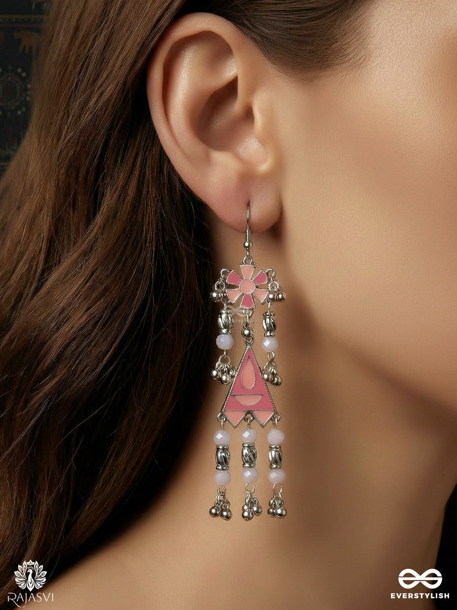 Floral Symphony - Oxidised Enamelled Tassel Jodhpuri Jhumkas