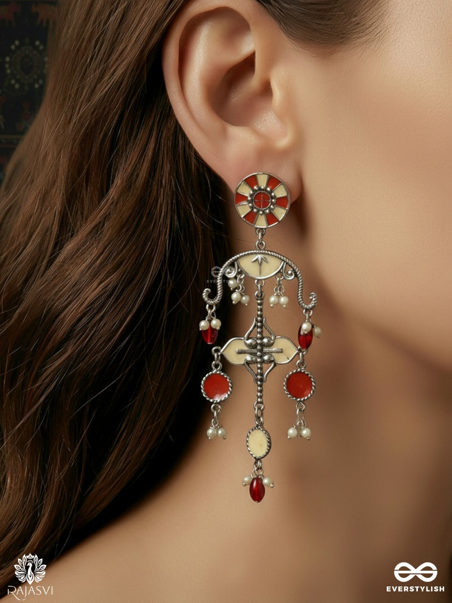 Surkh Jhankar - Oxidised Earrings With Floral Stud And Dangling Charm Drops