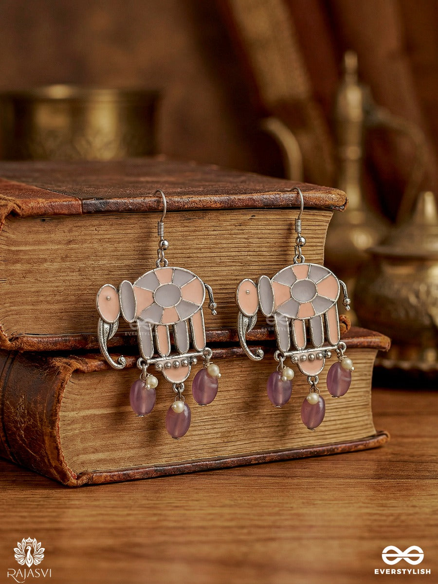 Majestic Trail - Oxidised Elephant Motif Drop Jodhpuri Jhumkas