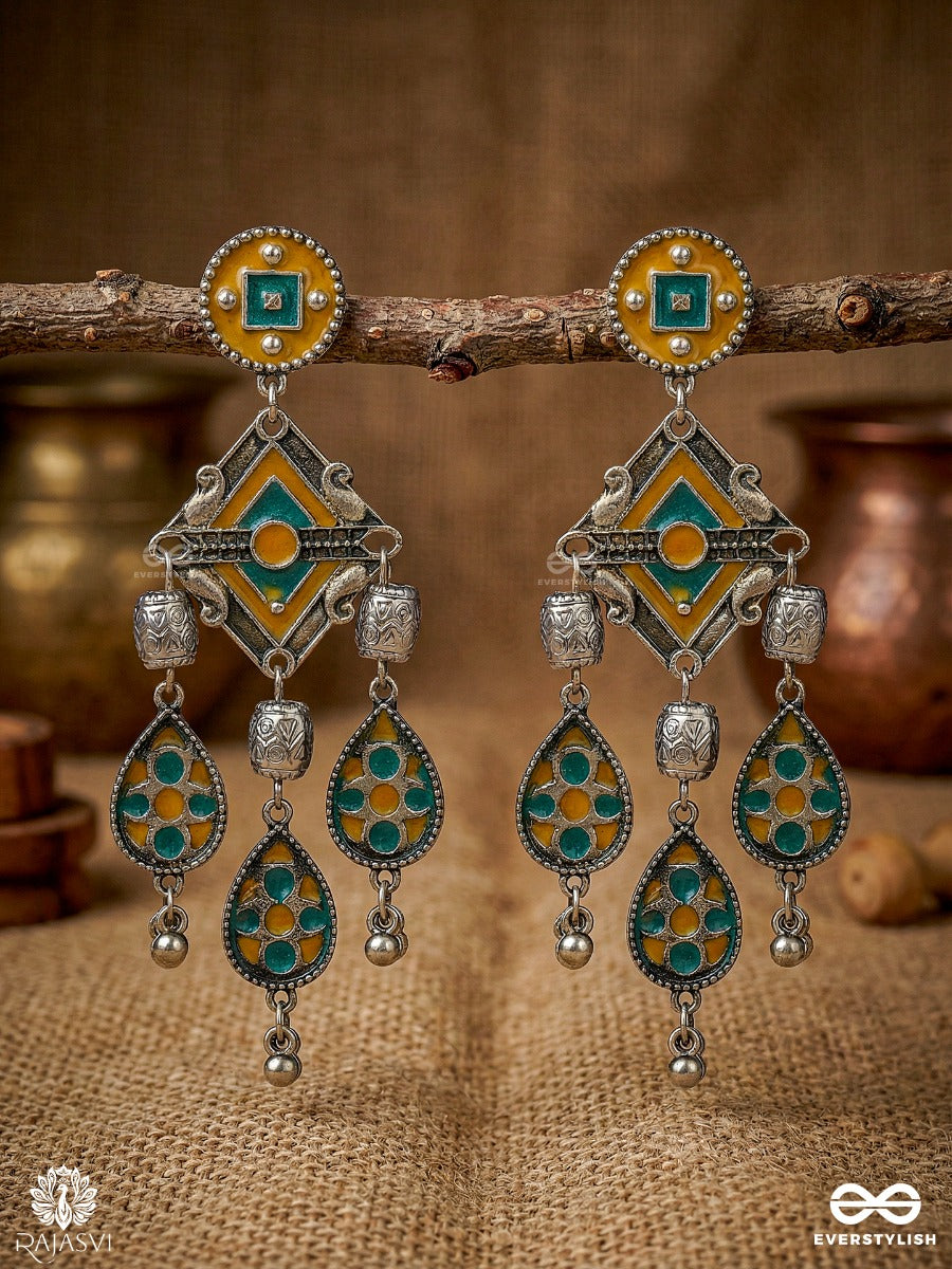 Gulkaar Drape - Oxidised Earrings With Colorful Enamel Drops
