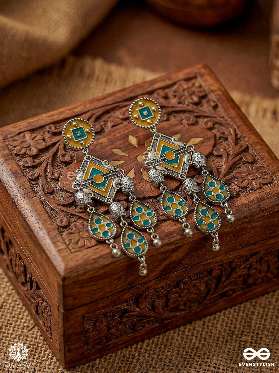 Gulkaar Drape - Oxidised Earrings With Colorful Enamel Drops