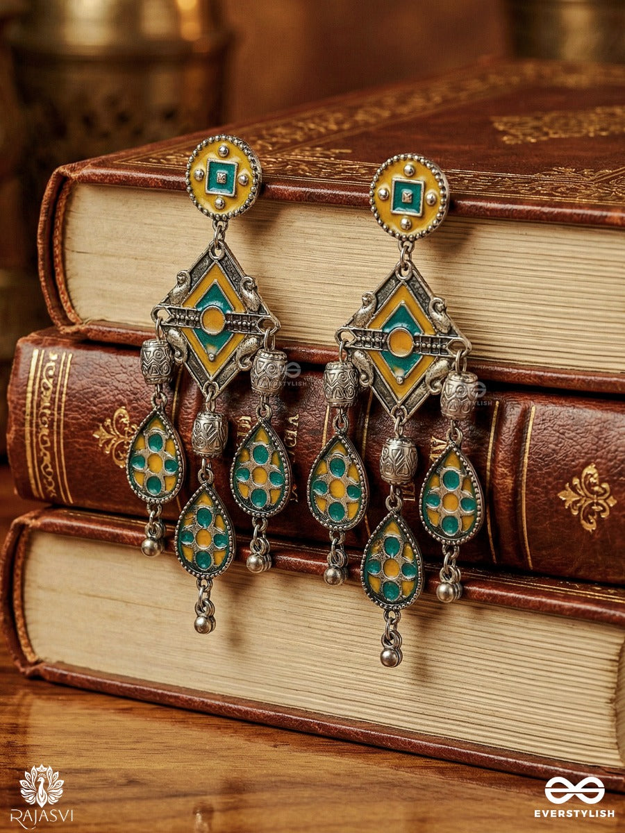Gulkaar Drape - Oxidised Earrings With Colorful Enamel Drops