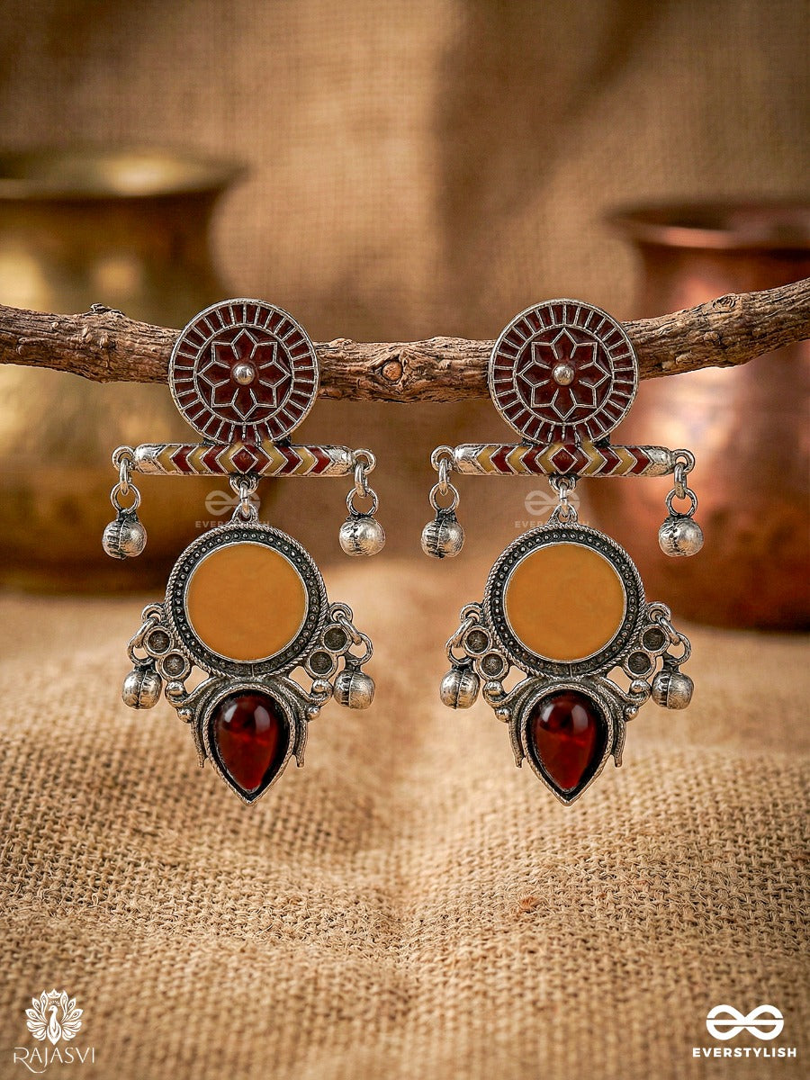 Rustic Medal - Oxidised Stone Jodhpuri Jhumkas
