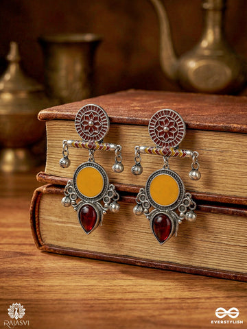 Rustic Medal - Oxidised Stone Jodhpuri Jhumkas