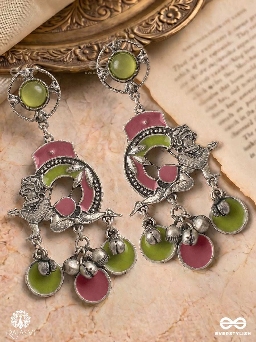 Winged Whisper - Oxidised Enamelled Festive Earrings