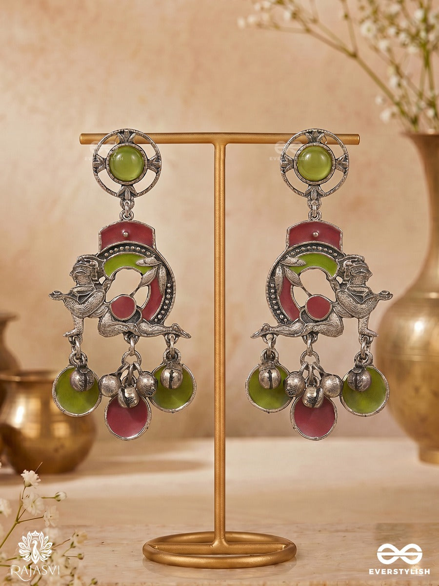 Winged Whisper - Oxidised Enamelled Festive Earrings