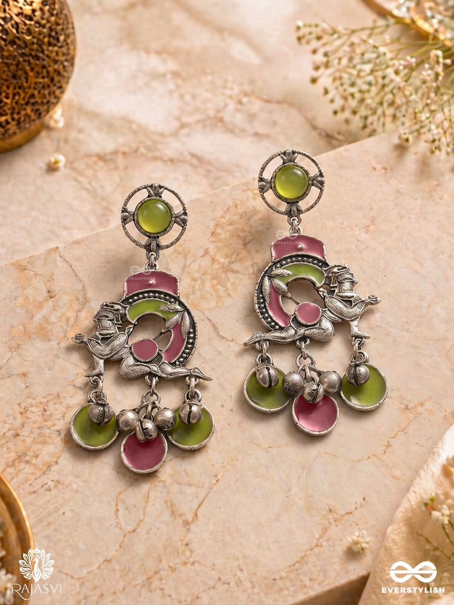 Winged Whisper - Oxidised Enamelled Festive Earrings